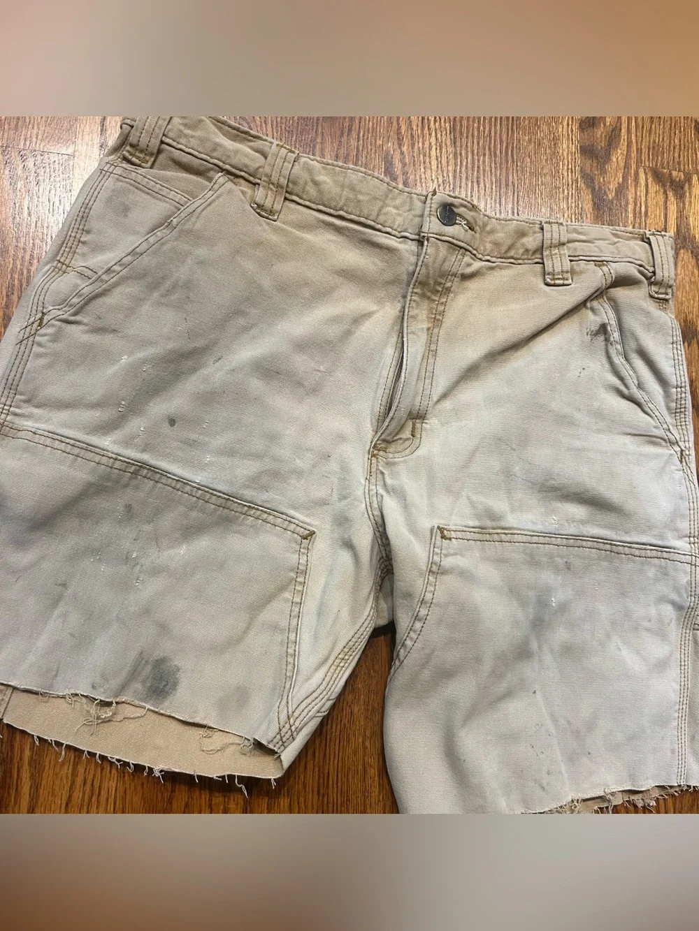 Carhartt Double Knee Cut Off Shorts Relaxed Fit Sz36 Men’s Tan Beige Faded